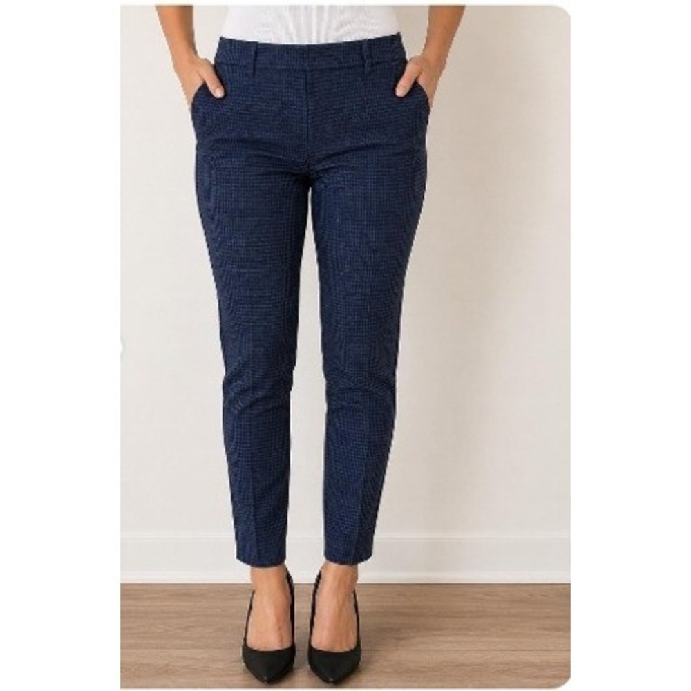 Loft Womens Size 14 Marisa Skinny Pant Ankle Length Navy Blue Black Jacquard Geo